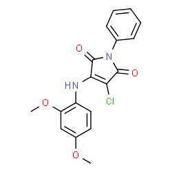 ChemSpider 2D Image | 3-Chloro-4-[(2,4-dimethoxyphenyl)amino]-1-phenyl-1H-pyrrole-2,5-dione | C18H15ClN2O4