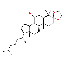 ChemSpider 2D Image | (5R,7R,8S,9S,10R,13R,14S,17R)-4,4,7,10,13-Pentamethyl-17-[(2R)-6-methyl-2-heptanyl]hexadecahydrospiro[cyclopenta[a]phenanthrene-3,2'-[1,3]dioxolan]-7-ol | C32H56O3
