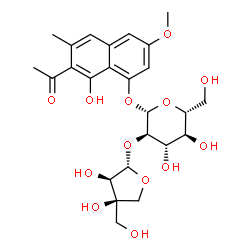 ChemSpider 2D Image | 1-[8-[(2-O-D-Apio-Î²-D-furanosyl-Î²-D-glucopyranosyl)oxy]-1-hydroxy-6-methoxy-3-methyl-2-naphthalenyl]ethanone | C25H32O13