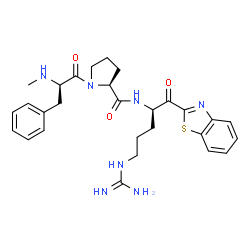 ChemSpider 2D Image | N-Methyl-D-phenylalanyl-N-[(2R)-1-(1,3-benzothiazol-2-yl)-5-carbamimidamido-1-oxo-2-pentanyl]-L-prolinamide | C28H35N7O3S