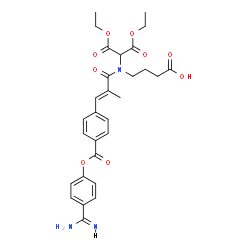 ChemSpider 2D Image | 4-{[(2E)-3-{4-[(4-Carbamimidoylphenoxy)carbonyl]phenyl}-2-methyl-2-propenoyl](1,3-diethoxy-1,3-dioxo-2-propanyl)amino}butanoic acid | C29H33N3O9