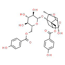ChemSpider 2D Image | [(2S,3S,6R,8S)-6-Hydroxy-3-{[6-O-(4-hydroxybenzoyl)-beta-D-glucopyranosyl]oxy}-8-methyl-9,10-dioxatetracyclo[4.3.1.0~2,5~.0~3,8~]dec-2-yl]methyl 4-hydroxybenzoate | C30H32O14
