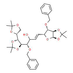 ChemSpider 2D Image | (1S,3E)-1-(Benzyloxy)-4-[(3aR,5R,6S,6aR)-6-(benzyloxy)-2,2-dimethyltetrahydrofuro[2,3-d][1,3]dioxol-5-yl]-1-[(4R,4'R,5R)-2,2,2',2'-tetramethyl-4,4'-bi-1,3-dioxol-5-yl]-3-buten-2-ol (non-preferred name
) | C35H46O10