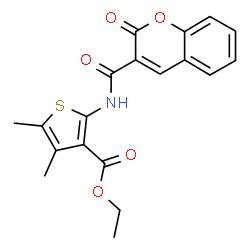 ChemSpider 2D Image | Ethyl 4,5-dimethyl-2-{[(2-oxo-2H-chromen-3-yl)carbonyl]amino}-3-thiophenecarboxylate | C19H17NO5S