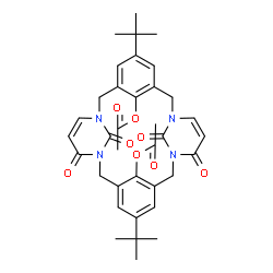 ChemSpider 2D Image | 5,17-Bis(2-methyl-2-propanyl)-12,22,25,27-tetraoxo-1,9,13,21-tetraazapentacyclo[19.3.1.1~3,7~.1~9,13~.1~15,19~]octacosa-3(28),4,6,10,15(26),16,18,23-octaene-26,28-diyl diacetate | C36H40N4O8