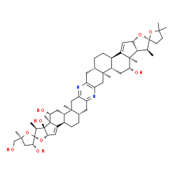 ChemSpider 2D Image | (1'S,2S,2'S,3R,3a'S,4b'R,5S,6a'S,9a'S,9b'S,11'R,11a'R,11b'S,12'S,14a'S,15b'R,17a'S,20a'S,20b'S,22'R,22a'R,22b'R)-5-(Hydroxymethyl)-1',5,5'',5'',9a',11a',12',20a',22a'-nonamethyl-1',3a',4,4'',4b',5,5',
5'',6',6a',7',9',9a',9b',10',11',11a',14a',15b',16',17',17a',18',20',20a',20b',21',22',22a',22b'-triacontahydro-3H,3''H-dispiro[furan-2,13'-bisfuro[3'',2'':3',4']cyclopenta[1',2':5,6]naphtho[1,2-b:1',
2'-i]phenazine-2',2''-furan]-3,11',11b',22'( | C54H76N2O9