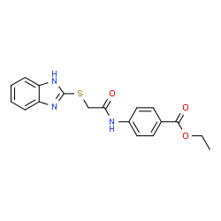 ChemSpider 2D Image | Ethyl 4-{[(1H-benzimidazol-2-ylsulfanyl)acetyl]amino}benzoate | C18H17N3O3S
