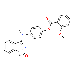 ChemSpider 2D Image | 4-[(1,1-Dioxido-1,2-benzothiazol-3-yl)(methyl)amino]phenyl 2-methoxybenzoate | C22H18N2O5S