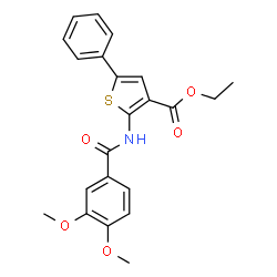 ChemSpider 2D Image | Ethyl 2-[(3,4-dimethoxybenzoyl)amino]-5-phenyl-3-thiophenecarboxylate | C22H21NO5S