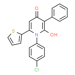 ChemSpider 2D Image | 1-(4-Chlorophenyl)-2-hydroxy-3-phenyl-6-(2-thienyl)-4(1H)-pyridinone | C21H14ClNO2S