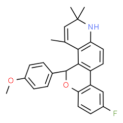 ChemSpider 2D Image | 9-Fluoro-5-(4-methoxyphenyl)-2,2,4-trimethyl-2,5-dihydro-1H-chromeno[3,4-f]quinoline | C26H24FNO2