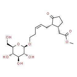 ChemSpider 2D Image | Methyl (1R,2S)-2-[(2Z)-5-(Î²-D-glucopyranosyloxy)-2-penten-1-yl]-3-oxocyclopentaneacetate | C19H30O9