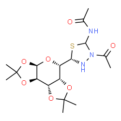 ChemSpider 2D Image | N-{(5S)-3-Acetyl-5-[(3aR,5S,5aR,8aS,8bR)-2,2,7,7-tetramethyltetrahydro-3aH-bis[1,3]dioxolo[4,5-b:4',5'-d]pyran-5-yl]-1,3,4-thiadiazolidin-2-yl}acetamide | C17H27N3O7S