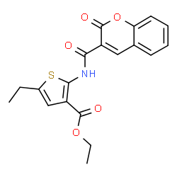ChemSpider 2D Image | Ethyl 5-ethyl-2-{[(2-oxo-2H-chromen-3-yl)carbonyl]amino}-3-thiophenecarboxylate | C19H17NO5S