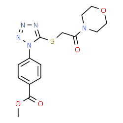 ChemSpider 2D Image | Methyl 4-(5-{[2-(4-morpholinyl)-2-oxoethyl]sulfanyl}-1H-tetrazol-1-yl)benzoate | C15H17N5O4S
