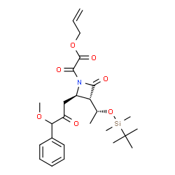 ChemSpider 2D Image | Allyl [(2R,3S)-3-[(1R)-1-{[dimethyl(2-methyl-2-propanyl)silyl]oxy}ethyl]-2-(3-methoxy-2-oxo-3-phenylpropyl)-4-oxo-1-azetidinyl](oxo)acetate | C26H37NO7Si