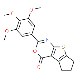 ChemSpider 2D Image | 2-(3,4,5-Trimethoxyphenyl)-6,7-dihydro-4H,5H-cyclopenta[4,5]thieno[2,3-d][1,3]oxazin-4-one | C18H17NO5S