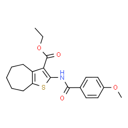ChemSpider 2D Image | Ethyl 2-[(4-methoxybenzoyl)amino]-5,6,7,8-tetrahydro-4H-cyclohepta[b]thiophene-3-carboxylate | C20H23NO4S