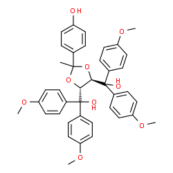 ChemSpider 2D Image | 4-[(4R,5R)-4,5-Bis{hydroxy[bis(4-methoxyphenyl)]methyl}-2-methyl-1,3-dioxolan-2-yl]phenol | C40H40O9
