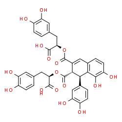 ChemSpider 2D Image | (2R,2'R)-2,2'-{[(1R,2S)-1-(3,4-Dihydroxyphenyl)-7,8-dihydroxy-1,2-dihydronaphthalene-2,3-diyl]bis(carbonyloxy)}bis[3-(3,4-dihydroxyphenyl)propanoic acid] | C36H30O16