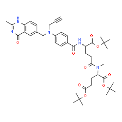 ChemSpider 2D Image | Bis(2-methyl-2-propanyl) (2S)-2-(methyl{(4S)-4-[(4-{[(2-methyl-4-oxo-1,4-dihydro-6-quinazolinyl)methyl](2-propyn-1-yl)amino}benzoyl)amino]-5-[(2-methyl-2-propanyl)oxy]-5-oxopentanoyl}amino)pentanedioa
te | C43H57N5O9