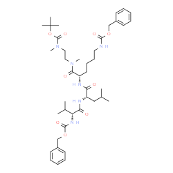 ChemSpider 2D Image | N-[(Benzyloxy)carbonyl]-D-valyl-L-leucyl-N~6~-[(benzyloxy)carbonyl]-N-methyl-N-[2-(methyl{[(2-methyl-2-propanyl)oxy]carbonyl}amino)ethyl]-L-lysinamide | C42H64N6O9