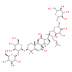 ChemSpider 2D Image | (3Î²,7Î²,12Î²)-20-[(6-O-Î²-D-Glucopyranosyl-Î²-D-glucopyranosyl)oxy]-7,12-dihydroxydammara-5,24-dien-3-yl 2-O-Î²-D-glucopyranosyl-Î²-D-glucopyranoside | C54H90O24