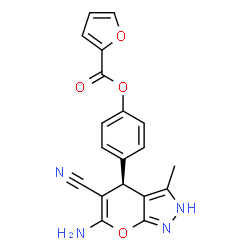 ChemSpider 2D Image | [4-[(4R)-6-amino-5-cyano-3-methyl-2,4-dihydropyrano[6,5-c]pyrazol-4-yl]phenyl] furan-2-carboxylate | C19H14N4O4