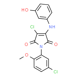 ChemSpider 2D Image | 3-Chloro-1-(5-chloro-2-methoxyphenyl)-4-[(3-hydroxyphenyl)amino]-1H-pyrrole-2,5-dione | C17H12Cl2N2O4