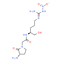 ChemSpider 2D Image | N-[(2S)-5-{(E)-[Amino(nitroamino)methylene]amino}-1-hydroxy-2-pentanyl]-2-[(3S)-3-amino-2-oxo-1-pyrrolidinyl]acetamide | C12H23N7O5