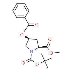 ChemSpider 2D Image | 2-Methyl 1-(2-methyl-2-propanyl) (2S,4S)-4-(benzoyloxy)-1,2-pyrrolidinedicarboxylate | C18H23NO6