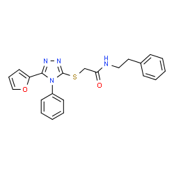 ChemSpider 2D Image | 2-{[5-(2-Furyl)-4-phenyl-4H-1,2,4-triazol-3-yl]sulfanyl}-N-(2-phenylethyl)acetamide | C22H20N4O2S
