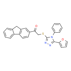 ChemSpider 2D Image | 1-(9H-Fluoren-2-yl)-2-{[5-(2-furyl)-4-phenyl-4H-1,2,4-triazol-3-yl]sulfanyl}ethanone | C27H19N3O2S