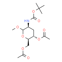 ChemSpider 2D Image | Methyl 4,6-di-O-acetyl-2,3-dideoxy-2-({[(2-methyl-2-propanyl)oxy]carbonyl}amino)-D-arabino-hexopyranoside | C16H27NO8