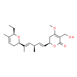 ChemSpider 2D Image | (6R)-6-{(1E,3R,4E)-5-[(2R,6R)-6-Ethyl-5-methyl-3,6-dihydro-2H-pyran-2-yl]-3-methyl-1,4-hexadien-1-yl}-3-(hydroxymethyl)-4-methoxy-5,6-dihydro-2H-pyran-2-one | C22H32O5