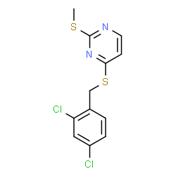 ChemSpider 2D Image | 4-[(2,4-Dichlorobenzyl)sulfanyl]-2-(methylsulfanyl)pyrimidine | C12H10Cl2N2S2