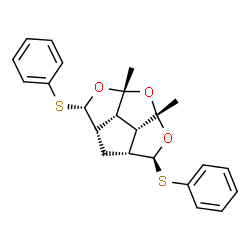 ChemSpider 2D Image | (2S,2aR,3aS,4S,5aS,6aR,6bS,6cR)-5a,6a-Dimethyl-2,4-bis(phenylsulfanyl)octahydro-2H-1,5,6-trioxadicyclopenta[cd,gh]pentalene | C23H24O3S2