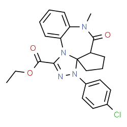 ChemSpider 2D Image | Ethyl 3-(4-chlorophenyl)-8-methyl-7-oxo-4,5,6,6a,7,8-hexahydro-3H-cyclopenta[b][1,2,4]triazolo[4,3-a][1,5]benzodiazepine-1-carboxylate | C23H23ClN4O3