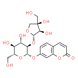 ChemSpider 2D Image | 2-Oxo-2H-chromen-7-yl 2-O-[(2S,3R,4R)-3,4-dihydroxy-4-(hydroxymethyl)tetrahydro-2-furanyl]-beta-D-glucopyranoside | C20H24O12