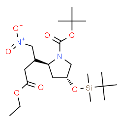 ChemSpider 2D Image | 2-Methyl-2-propanyl (2S,4R)-4-{[dimethyl(2-methyl-2-propanyl)silyl]oxy}-2-[(2R)-4-ethoxy-1-nitro-4-oxo-2-butanyl]-1-pyrrolidinecarboxylate | C21H40N2O7Si