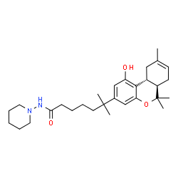 ChemSpider 2D Image | 6-[(6aR,10aR)-1-Hydroxy-6,6,9-trimethyl-6a,7,10,10a-tetrahydro-6H-benzo[c]chromen-3-yl]-6-methyl-N-(1-piperidinyl)heptanamide | C29H44N2O3