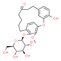 ChemSpider 2D Image | 2-Oxatricyclo[13.2.2.13,7]eicosa-3,5,7(20),15,17,18-hexaen-10-one, 16-(Î²-D-glucopyranosyloxy)-4-hydroxy-17-methoxy- | C26H32O10