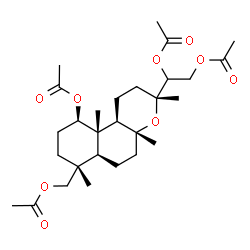ChemSpider 2D Image | 1-[(3R,4aR,6aS,7R,10R,10aS,10bR)-10-Acetoxy-7-(acetoxymethyl)-3,4a,7,10a-tetramethyldodecahydro-1H-benzo[f]chromen-3-yl]-1,2-ethanediyl diacetate | C28H44O9