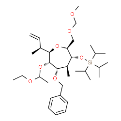 ChemSpider 2D Image | (1S,6R)-1,6-Anhydro-4-O-benzyl-6-[(2S)-3-buten-2-yl]-3-deoxy-5-O-(1-ethoxyethyl)-1-[(methoxymethoxy)methyl]-3-methyl-2-O-(triisopropylsilyl)-D-glucitol | C34H60O7Si