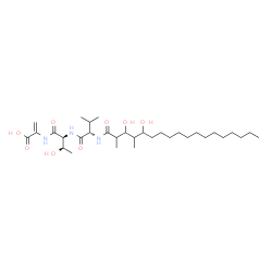 ChemSpider 2D Image | N-(3,5-Dihydroxy-2,4-dimethyloctadecanoyl)-L-valyl-N-(1-carboxyvinyl)-L-threoninamide | C32H59N3O8
