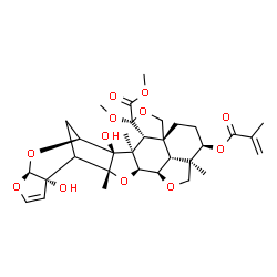 ChemSpider 2D Image | Methyl (1R,4S,5R,6S,7R,8S,10S,14S,16R,18S,19R,22R,23R,26R)-7,14-dihydroxy-23-(methacryloyloxy)-4-methoxy-6,16,22-trimethyl-3,9,11,17,20-pentaoxaoctacyclo[17.6.1.1~8,15~.0~1,5~.0~6,18~.0~7,16~.0~10,14~
.0~22,26~]heptacos-12-ene-4-carboxylate | C32H42O12