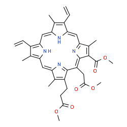 ChemSpider 2D Image | Methyl 20-(2-methoxy-2-oxoethyl)-18-(3-methoxy-3-oxopropyl)-3,8,13,17-tetramethyl-7,12-divinyl-2-porphyrincarboxylate | C37H38N4O6