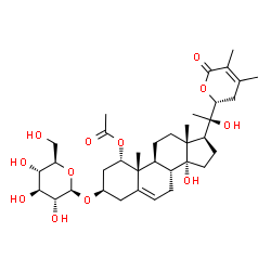 ChemSpider 2D Image | (1alpha,3beta,22R)-3-(beta-D-Glucopyranosyloxy)-14,20-dihydroxy-26-oxo-22,26-epoxyergosta-5,24-dien-1-yl acetate | C36H54O12