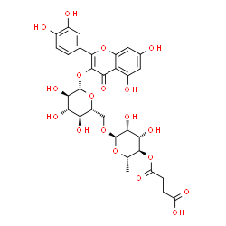 ChemSpider 2D Image | 2-(3,4-Dihydroxyphenyl)-5,7-dihydroxy-4-oxo-4H-chromen-3-yl 6-O-[4-O-(3-carboxypropanoyl)-6-deoxy-alpha-L-mannopyranosyl]-beta-D-glucopyranoside | C31H34O19