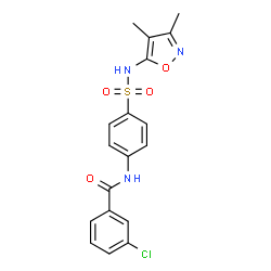 ChemSpider 2D Image | 3-Chloro-N-{4-[(3,4-dimethyl-1,2-oxazol-5-yl)sulfamoyl]phenyl}benzamide | C18H16ClN3O4S